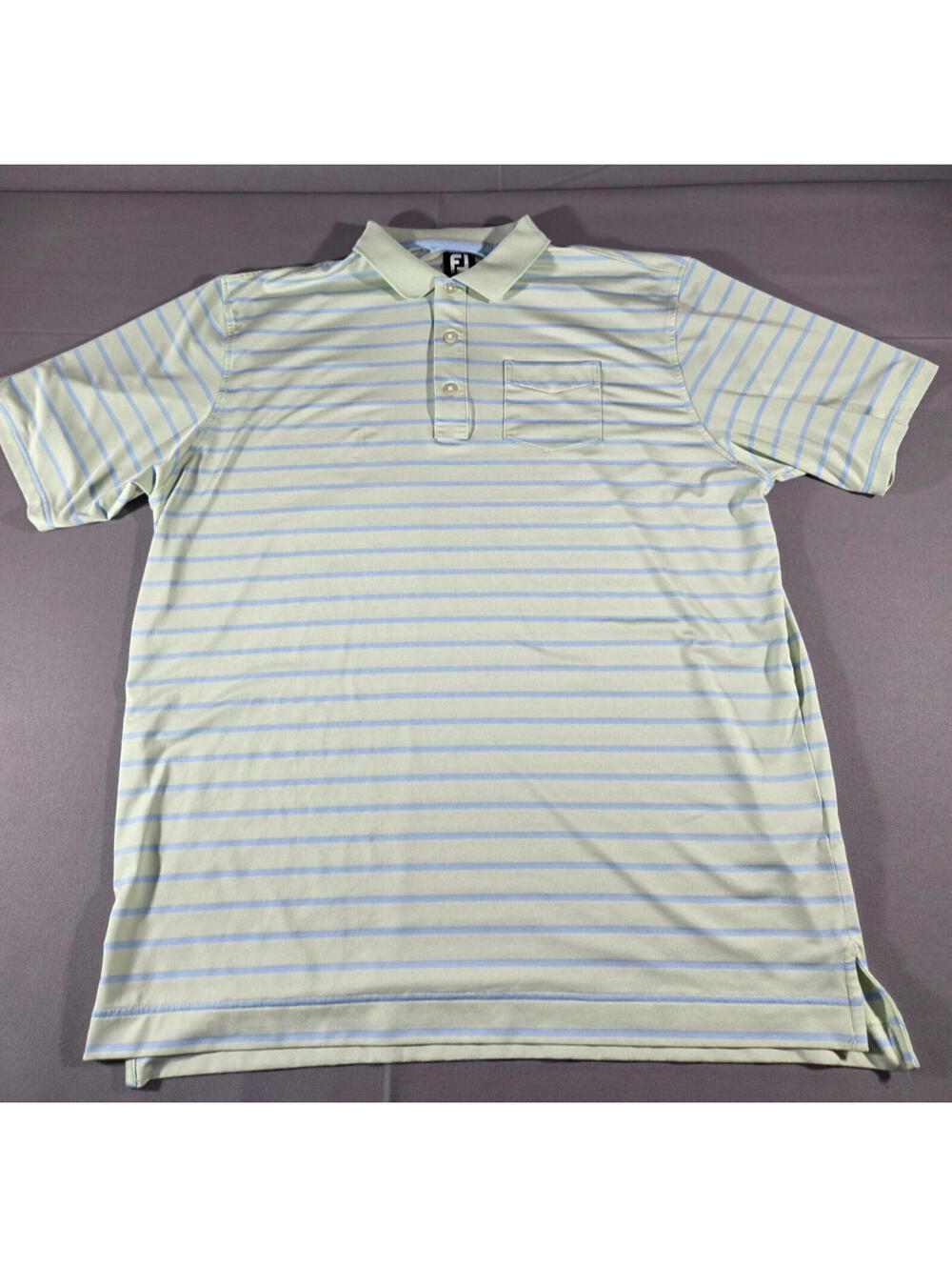 FootJoy Golf Polo Shirt Mens XL Green Blue Striped Pocket Performance